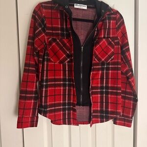No Boundaries Red Black Plaid Hooded Jacket